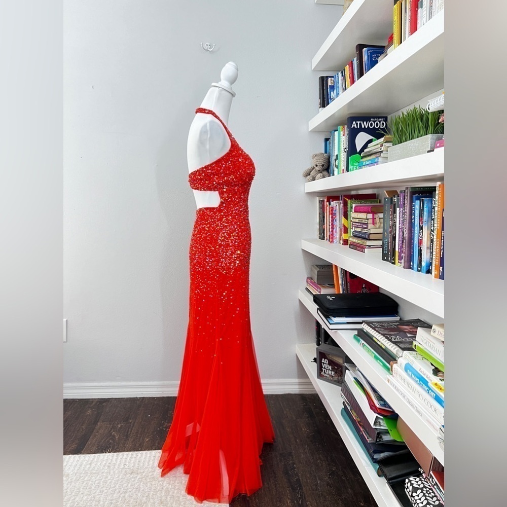 Cache Coral Sequin Sparkle Halter Backless Gown S… - image 8
